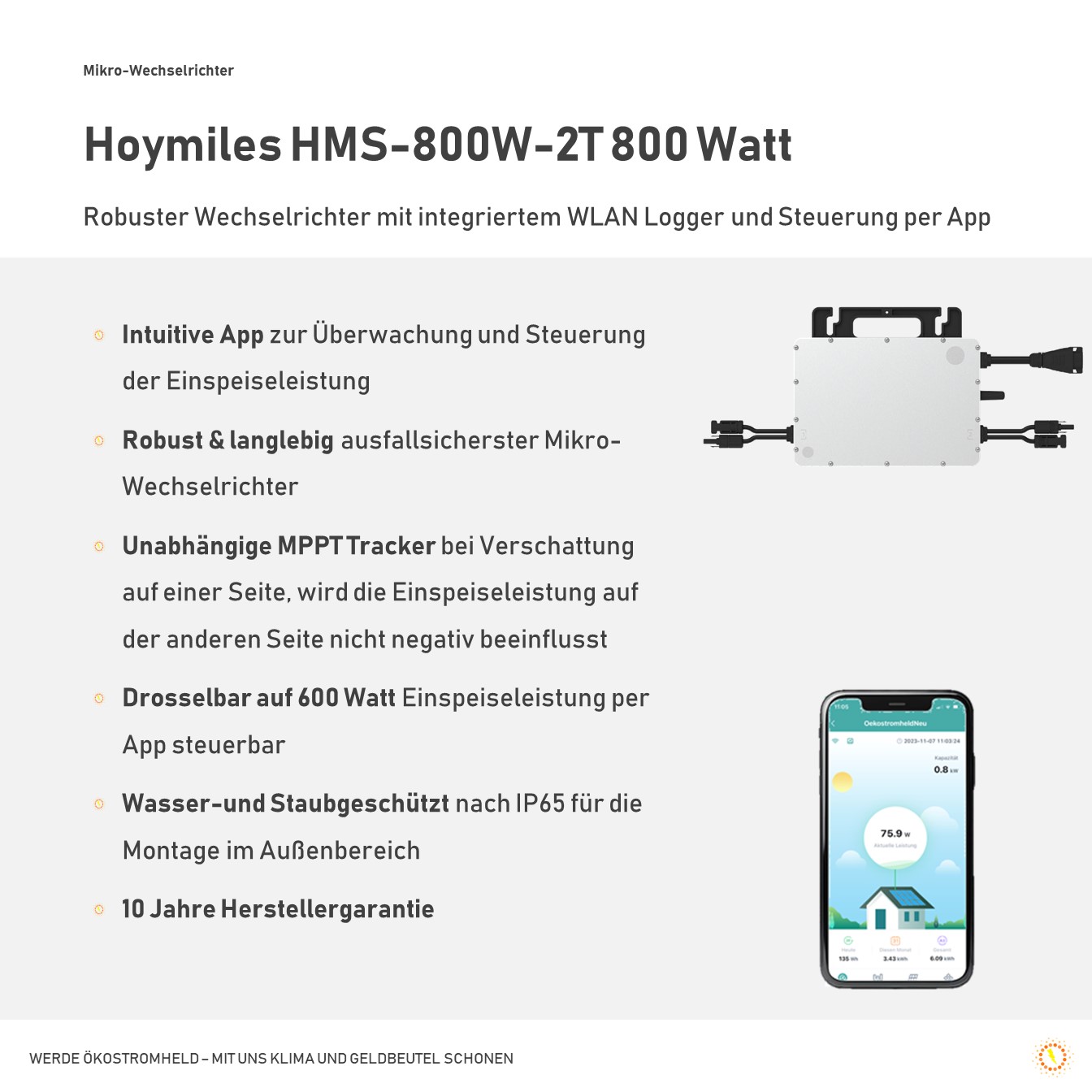 Hoymiles HMS-800W-2T mit WiFi / WLAN Mikrowechselrichter 800 Watt –