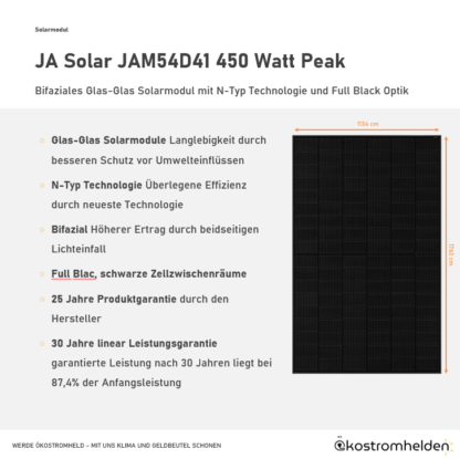 JA Solar JAM54D41 450 Wp Glas-Glas Bifazial Full-Black