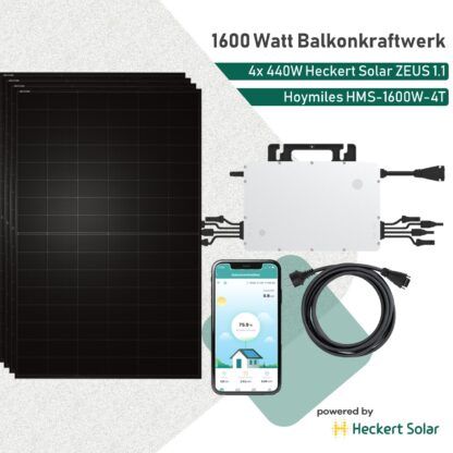 Heldenpaket Maxi 1600W Balkonkraftwerk mit Hoymiles HMS1600W-4T und ZEUS 1.1 Modulen powered by Heckert Solar