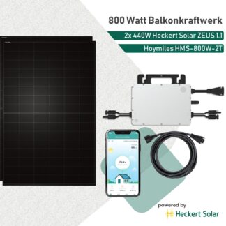 Heldenpaket Midi 800W Balkonkraftwerk mit Hoymiles HMS800W-2T und ZEUS 1.1 Modulen powered by Heckert Solar