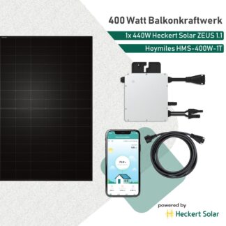 Heldenpaket Mini 400W Balkonkraftwerk mit Hoymiles HMS400W-1T und ZEUS 1.1 Modulen powered by Heckert Solar