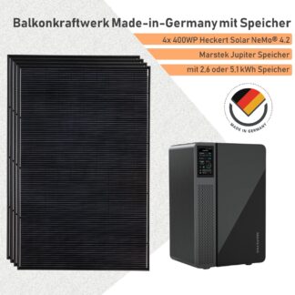 Balkonkraftwerk mit Speicher Marstek Jupiter C E 1600WP Solarmodule Made-in-Germany